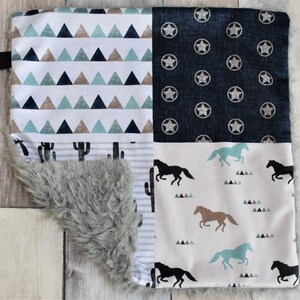Cowboy Lovey - Cowboy Mini Baby Blanket - Western Lovey - Horse Lovey - Cowboy Baby Gift - Lovey - Cowboy Security Blanket