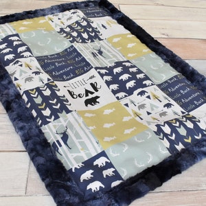 Woodland Baby Blanket - Bear Blanket - Deer Blanket - Adventure Blanket - Fish Blanket - Woodland Nursery - Rustic Woodland Blanket