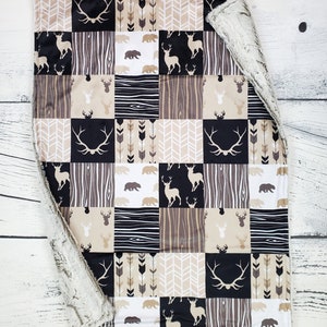 Deer Baby Blanket - Buck Baby Blanket - Ready To Ship Blanket - Deer Nursery - Woodland Blanket - Deer Baby Gift - Deer Antlers - Minky