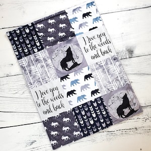 Wolf Blanket - Moose Blanket - Bear Blanket - Woodland Blanket - Wolf Nursery - Wolf Baby Gift - Bear Crib Blanket - Adult Minky Blanket