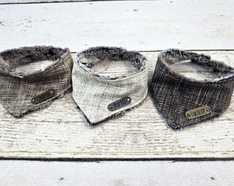 Personalized Dog Bandana - Pet Bandana - Snap On Dog Bandana - Dog Bandana With Name - Earth Tones Dog Bandana - Linen Dog Bandana