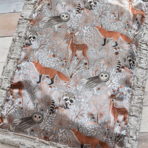 Satin Animal Baby Blanket - Woodland Baby Blanket - Fox Baby Blanket - Gender Neutral Baby Blanket - Minky Blanket - Forest Animal Blanket