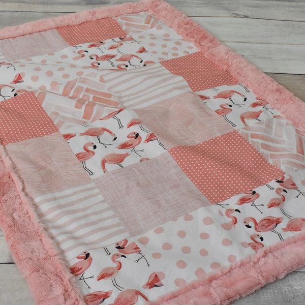 Pink Flamingo Baby Blanket - Flamingo Crib Blanket - Flamingo Baby Gift - Flamingo Nursery - Minky Blanket - Girl Baby Blanket