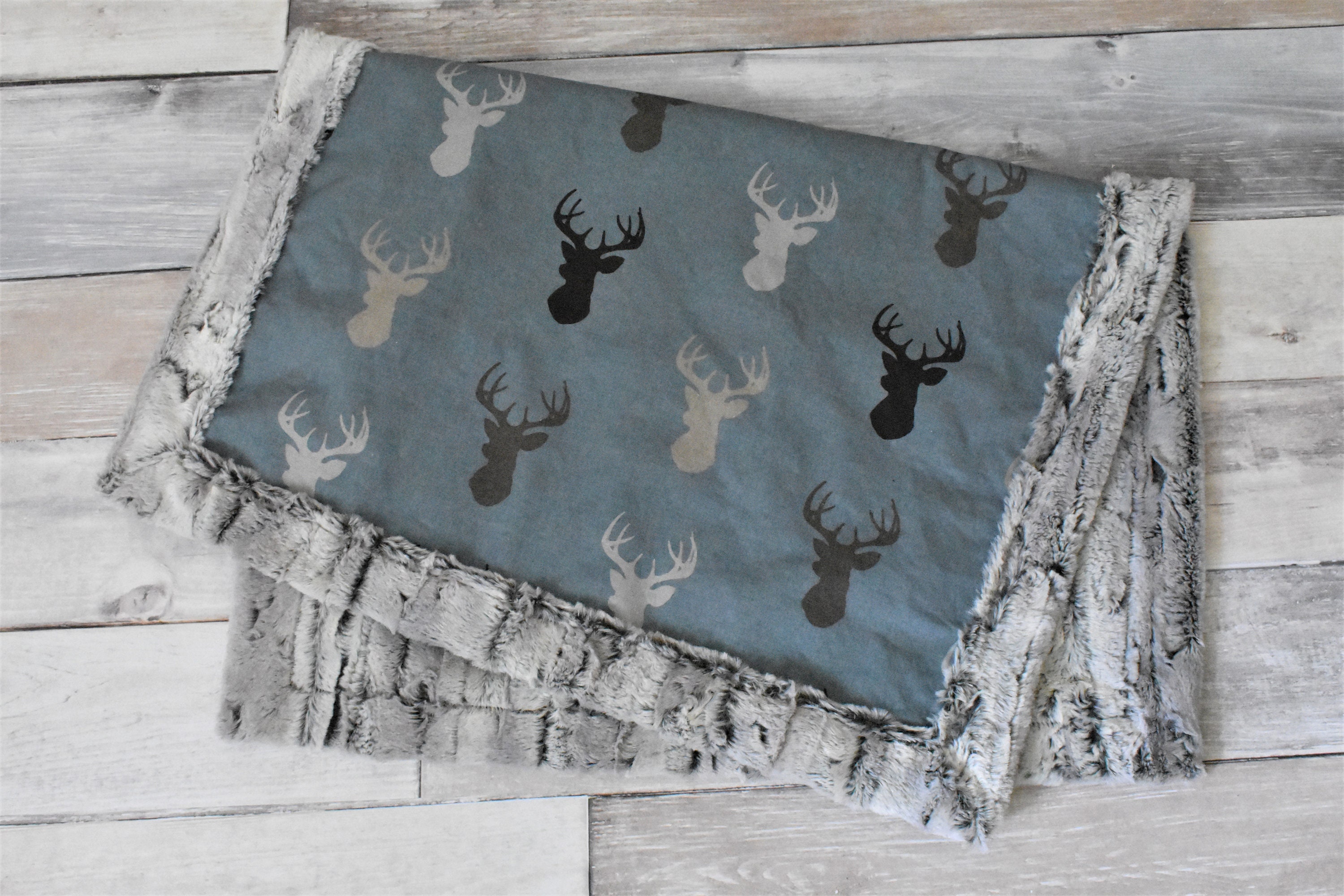 Deer Baby Blanket Buck Baby Blanket Blue Deer Blanket - Etsy