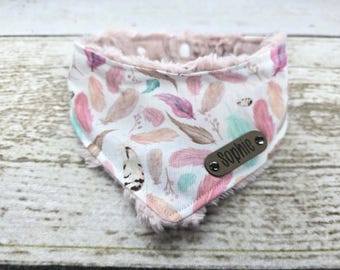 Personalized Dog Bandana - Pet Bandana - Snap On Dog Bandana - Dog Bandana With Name - Pink Feather Dog Bandana - Purple Feather Dog Bandana