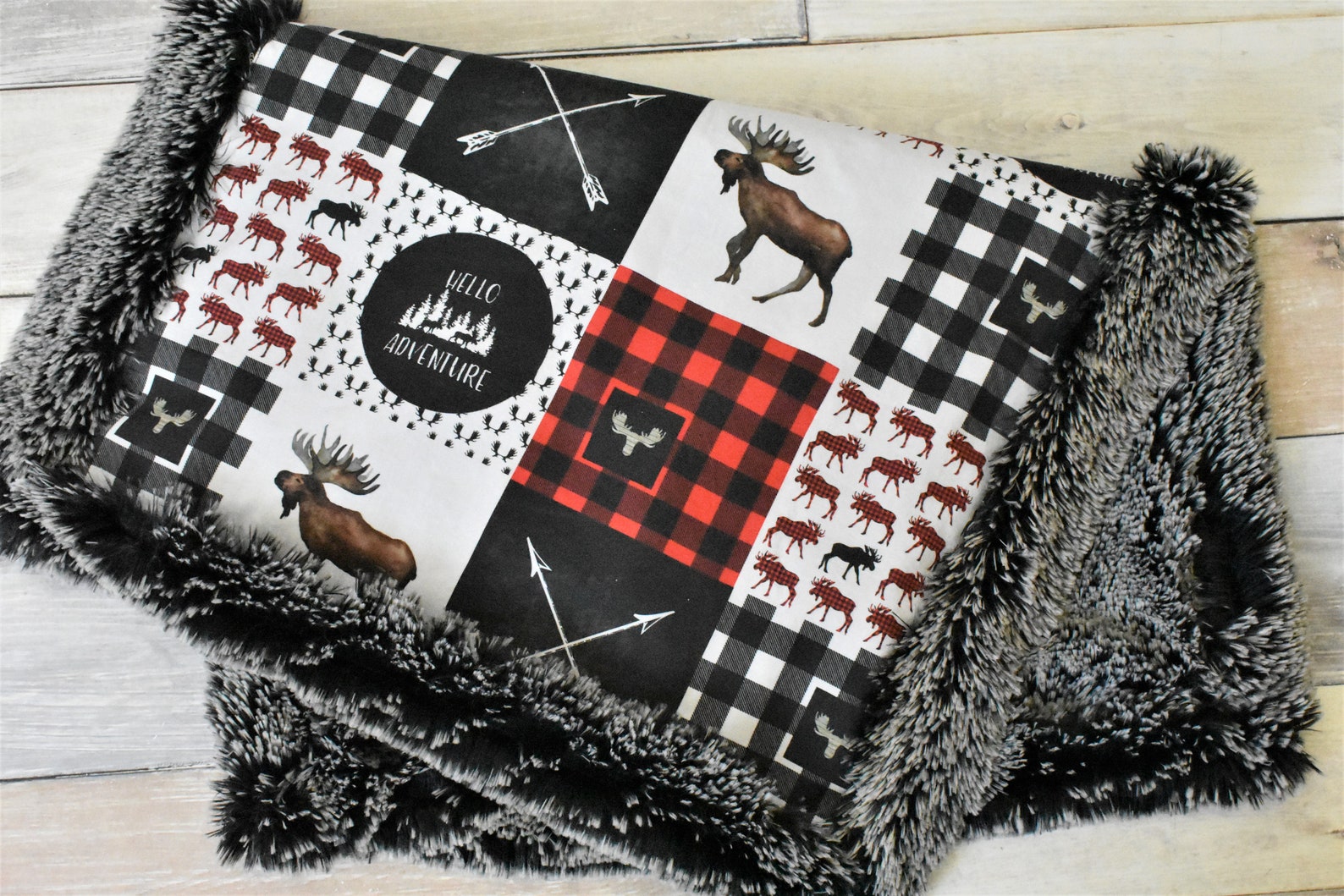 Buffalo Plaid Baby Blanket Moose Baby Blanket Patchwork Etsy
