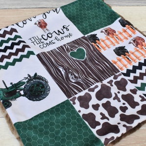 Cow Lovey - Farm Lovey - Tractor Lovey - Cow Security Blanket - Green Tractor Mini Blanket - Cow Mini Blanket - Lovey - Cow Baby Gift