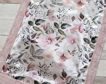 Satin Floral Baby Blanket - Floral Baby Blanket - Flower Baby Blanket - Satin Flower Baby Blanket - Minky Baby Blanket - Silky Baby Blanket