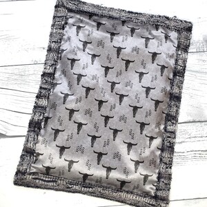Satin Longhorn Baby Blanket - Western Baby Blanket - Cowboy Baby Blanket - Satin Baby Blanket - Minky Blanket - Longhorn Blanket - Baby Gift
