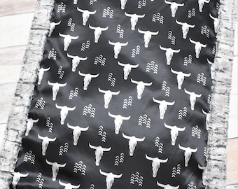 Longhorn Satin Baby Blanket - Longhorn Blanket - Western Baby Blanket - Cowboy Blanket - Cowboy Baby Gift - Minky Blanket - Satin  Blanket