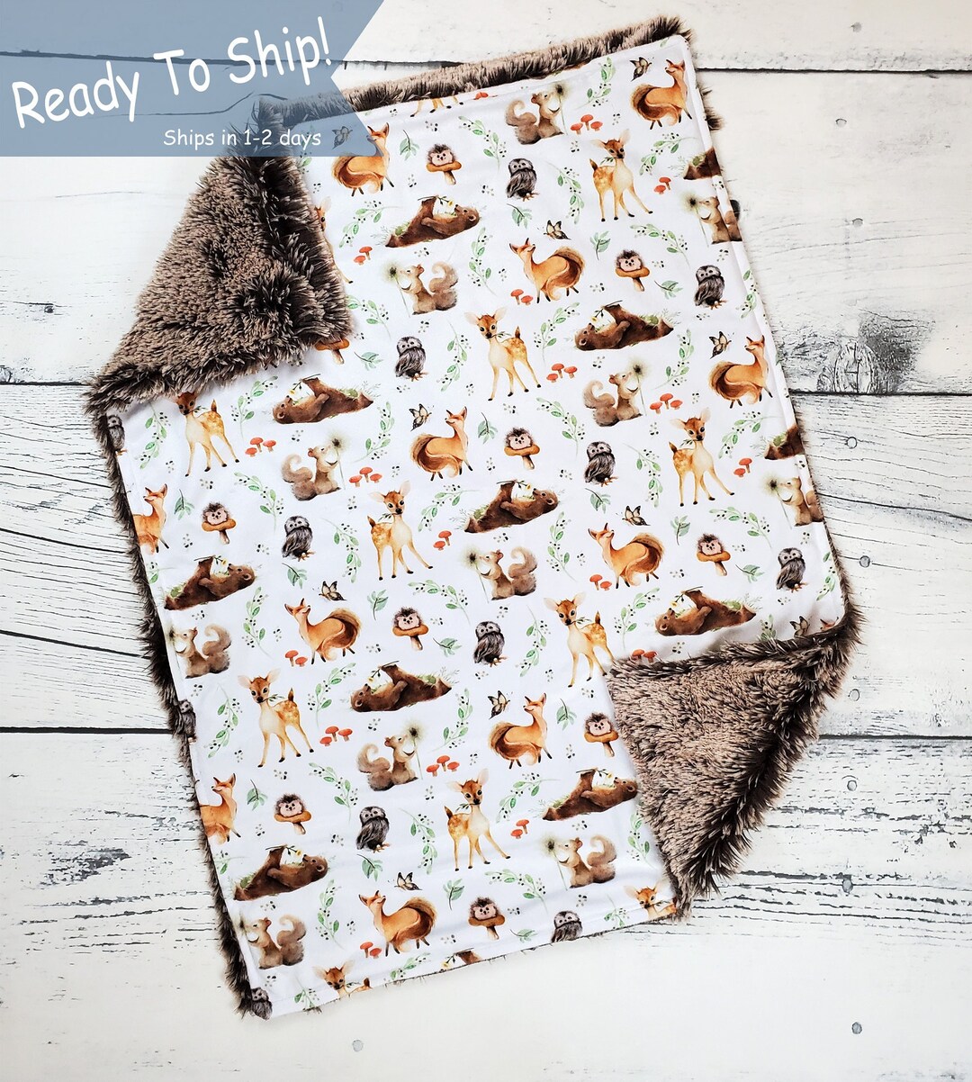 Woodland Baby Blanket Ready to Ship Baby Blanket Bear Baby Blanket Woodland Nursery Deer Blanket