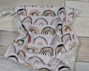 Rainbow Lovey - Rainbow Mini Baby Blanket - Earth Tone Rainbow Lovey - Rainbow Baby Gift - Lovey - Minky Lovey - Rainbow Security Blanket