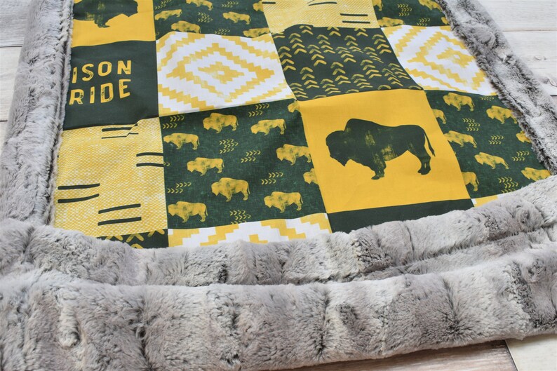 Bison Blanket Bison Baby Blanket Green and Gold Blanket Etsy