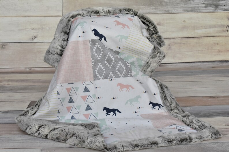 Horse Baby Blanket Pink And Mint Horse Blanket Horse Girl Etsy