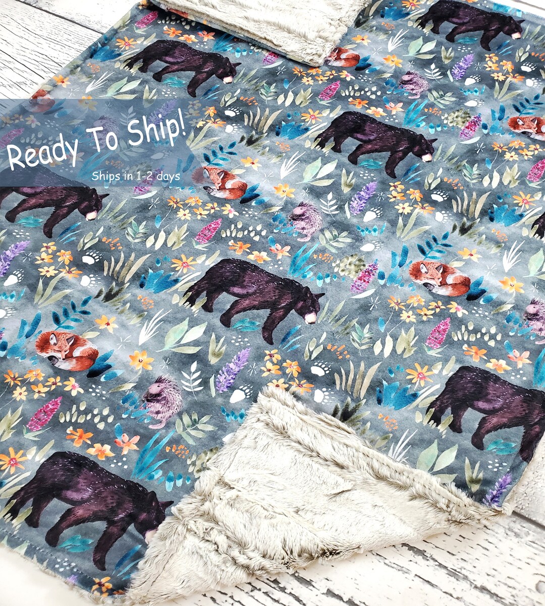 Woodland Baby Blanket Ready to Ship Baby Blanket Bear Baby Blanket Woodland Nursery Gender