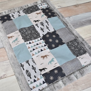 Western Baby Blanket - Horse Blanket - Cowboy Baby Blanket - Cactus Blanket - Western Patchwork Blanket - Western Nursery - Horse Nursery