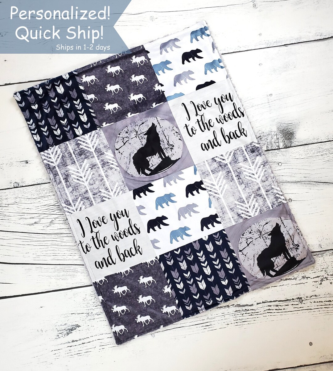 Wolf Baby Blanket Personalized Baby Blanket Wolf Baby Gift Moose
