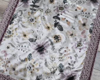 Satin Flower Baby Blanket - Flower Baby Blanket - floral Baby Blanket - Purple flower Baby Blanket - Minky Baby Blanket - Satin Blanket