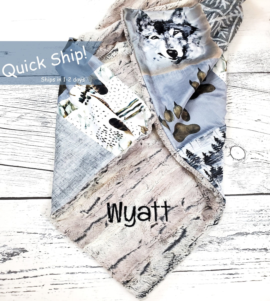 Personalized Baby Blanket Wolf Blanket Wolf Baby Bedding Etsy