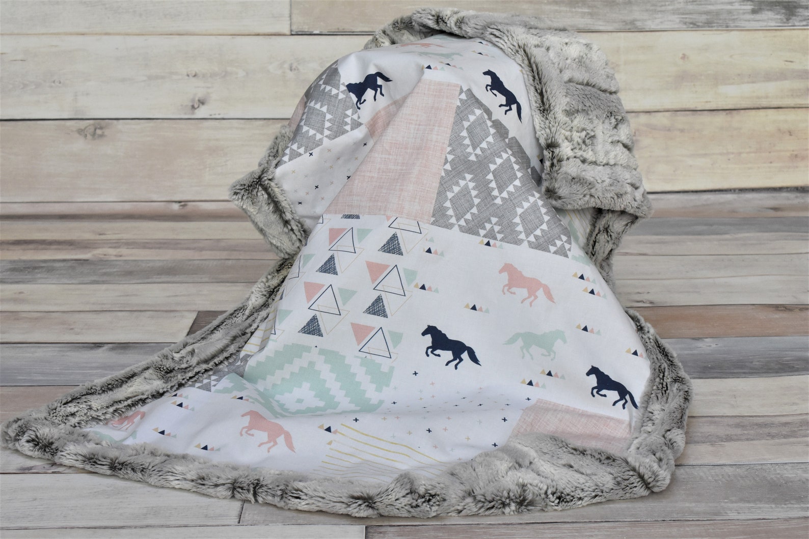 Horse Baby Blanket Pink And Mint Horse Blanket Horse Girl Etsy