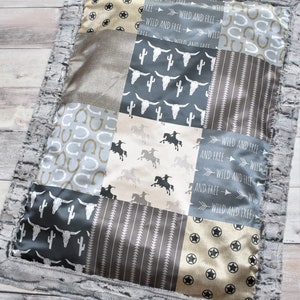Cowboy Satin Baby Blanket - Western Baby Blanket - Cowboy Baby Blanket - Longhorn Blanket - Cowboy Baby Gift - Minky Blanket - Silky Blanket