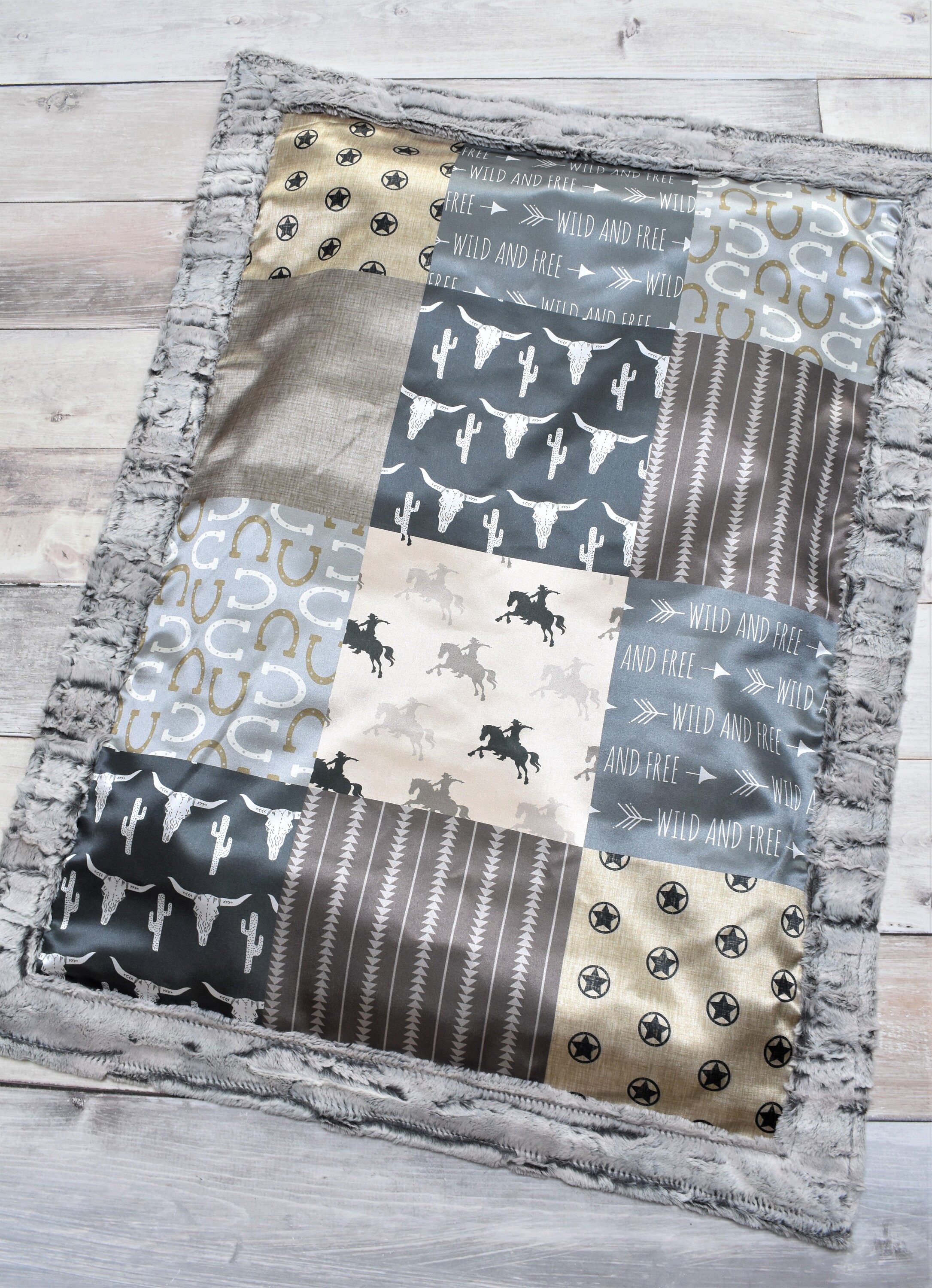 Cowboy Satin Baby Blanket - Western Baby Blanket - Cowboy Baby Blanket - Longhorn Blanket - Cowboy Baby Gift - Minky Blanket - Silky Blanket