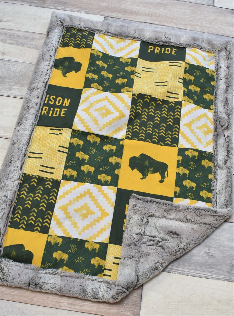 Bison Blanket Bison Baby Blanket Green and Gold Blanket Etsy