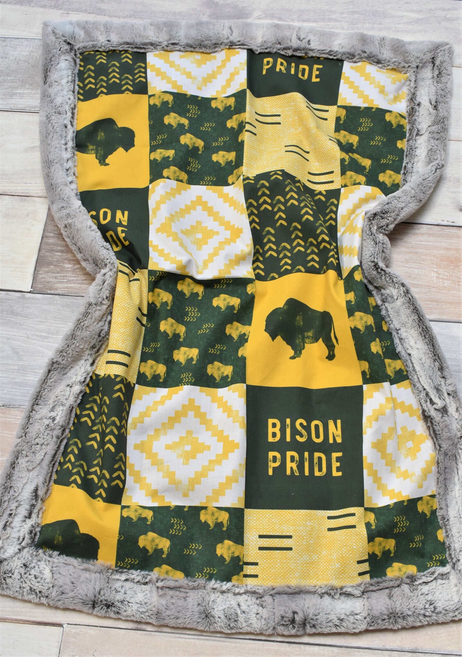 Bison Blanket Bison Baby Blanket Green and Gold Blanket Etsy