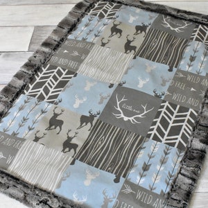 Blue Deer Blanket - Brown Deer Blanket - Buck Blanket - Arrow Blanket - Woodland Blanket - Hunting Blanket - Boy Deer Gift - Deer Nursery