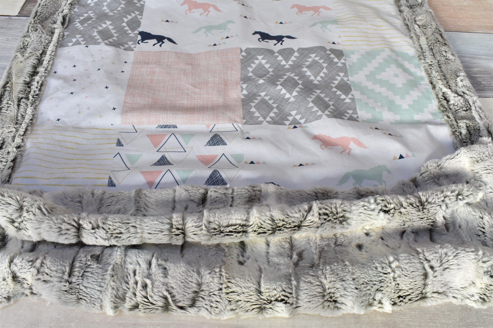 Horse Baby Blanket Pink and Mint Horse Blanket Horse Girl Etsy