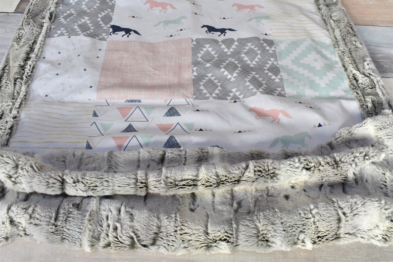 Horse Baby Blanket Pink and Mint Horse Blanket Horse Girl Etsy