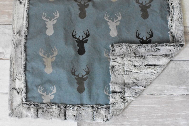 Deer Baby Blanket Buck Baby Blanket Blue Deer Blanket Etsy