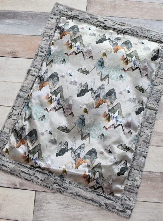 Satin Mountain Baby Blanket - Mountain Baby Blanket - Woodland Baby Blanket - Gender Neutral Baby Blanket - Minky Baby Blanket
