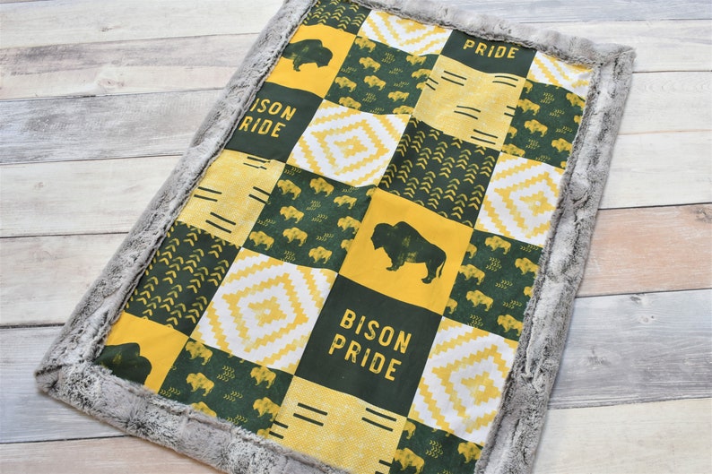 Bison Blanket Bison Baby Blanket Green and Gold Blanket Etsy