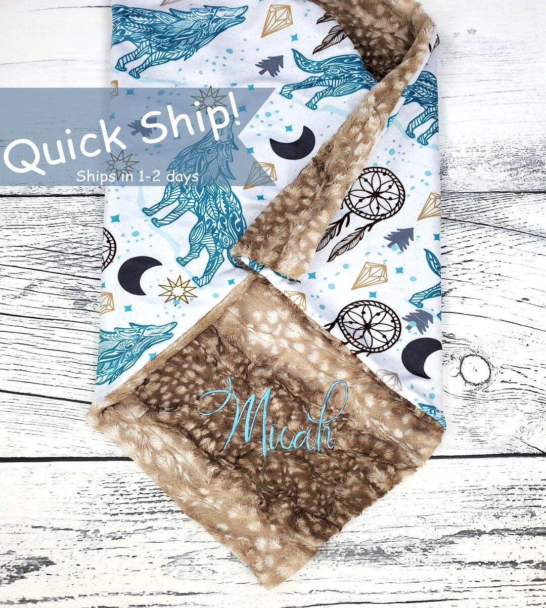 Wolf Baby Blanket Personalized Baby Blanket Quick Ship Etsy