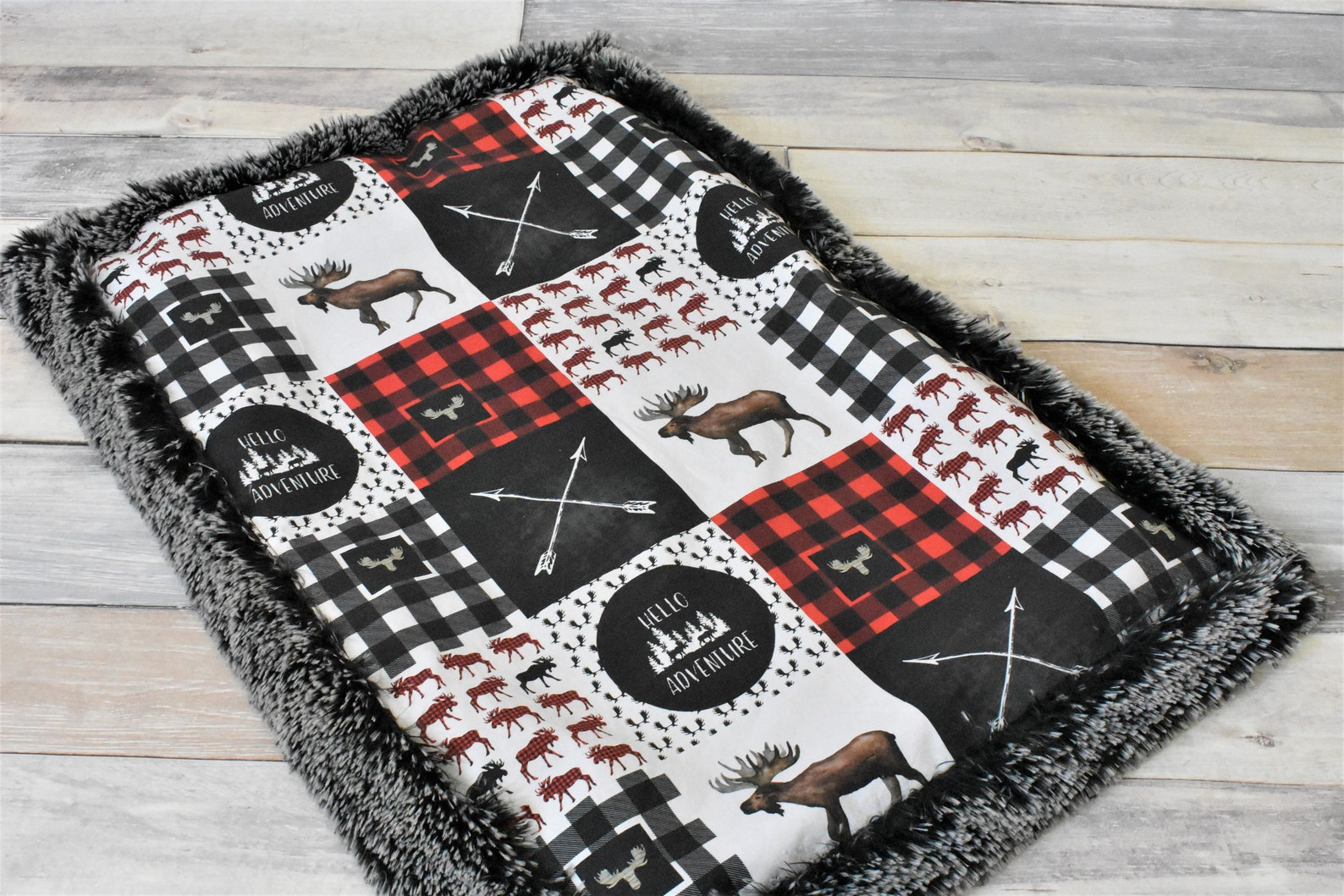 Buffalo Plaid Baby Blanket Moose Baby Blanket Patchwork Etsy