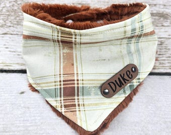 Personalized Dog Bandana - Dog Bandana - Snap On Dog Bandana - Dog Bandana With Name - Orange Plaid Dog Bandana - Fall Plaid Dog Bandana