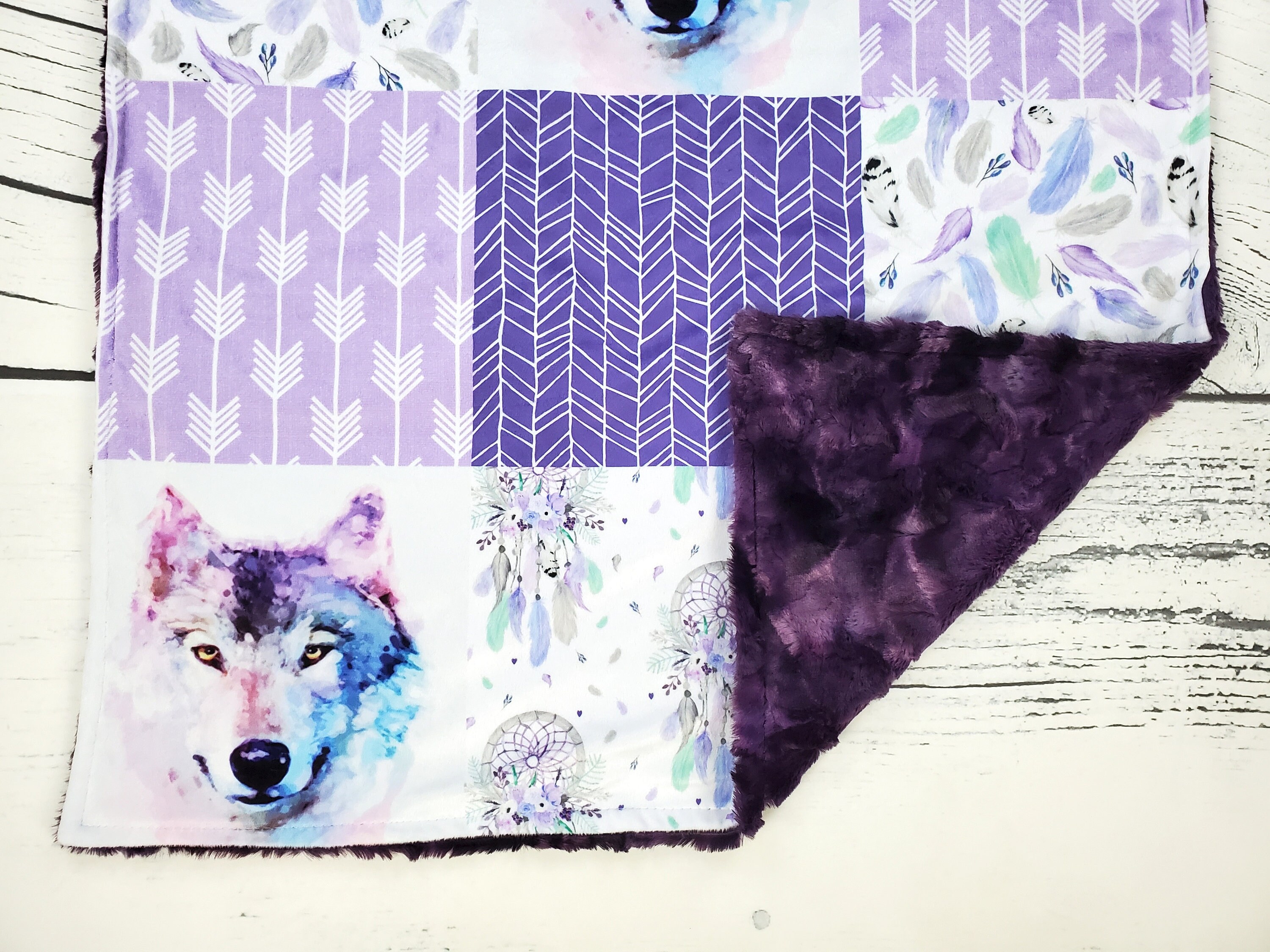 Purple Wolf Baby Blanket Wolf Girl Blanket Wolf Nursery Etsy
