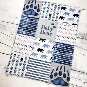 Bear Baby Blanket - Ready To Ship - Minky Blanket - Blue Bear Blanket - Bear Nursery - Bear Crib Blanket - Bear Baby Gift -