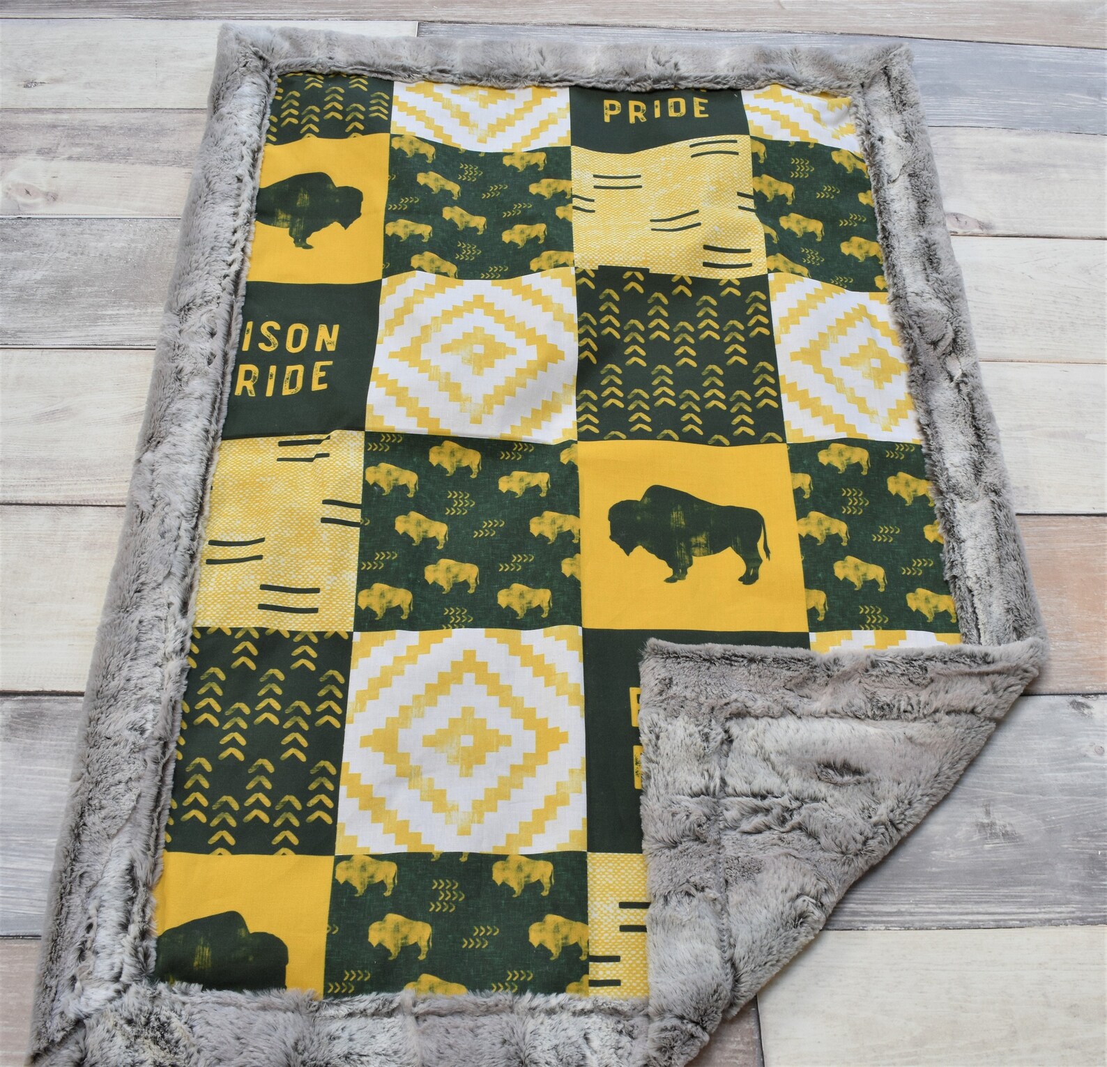 Bison Blanket Bison Baby Blanket Green and Gold Blanket Etsy