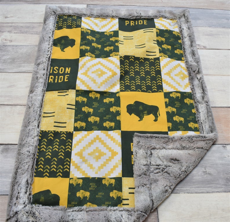 Bison Blanket Bison Baby Blanket Green and Gold Blanket Etsy