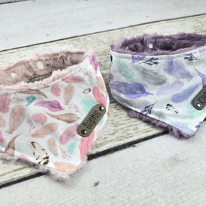 Personalized Dog Bandana - Pet Bandana - Snap On Dog Bandana - Dog Bandana With Name - Pink Feather Dog Bandana - Purple Feather Dog Bandana