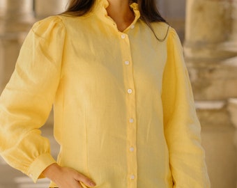 Ruffled details linen shirt • Linen blouse