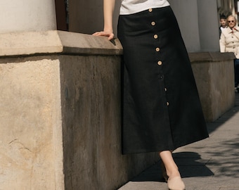 Buttoned linen skirt AMBER