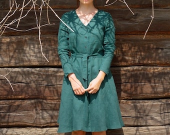 Linen dress AGATHA with buttons and belt