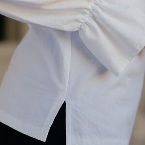 Cotton blouse TILDA White cotton elegant blouse Ruffled sleeve white blouse with bow at collar image 5