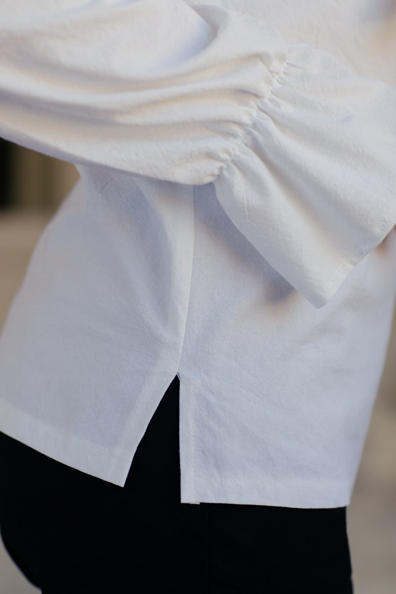 Cotton blouse TILDA White cotton elegant blouse Ruffled sleeve white blouse with bow at collar image 5