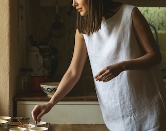 A-line linen dress LISA, Handmade short A-line classic linen dress, VERLINNE