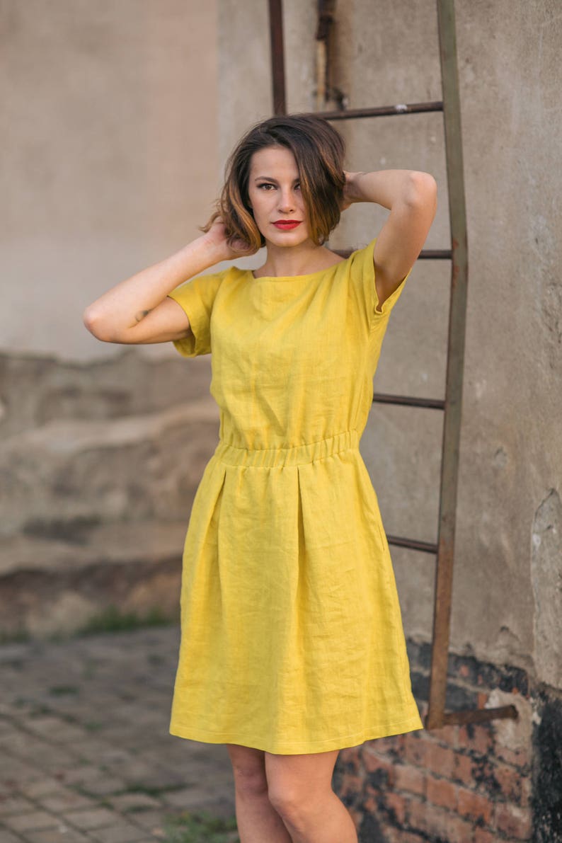 Soft Linen Dress. Linen Dress With Elastic Waist. Soft Linen Dress With