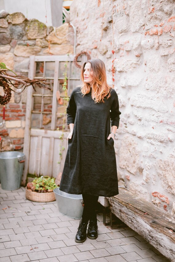 Black linen sale tunic dress